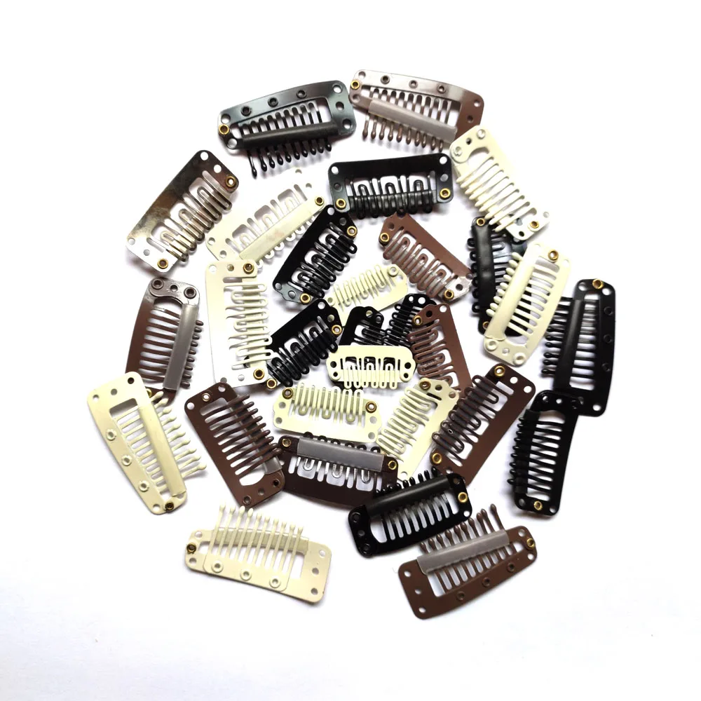 20pcs Hair Extensions Clips Stainless Steel Wig Clips Combs Snap Clips with Rubber for Hair