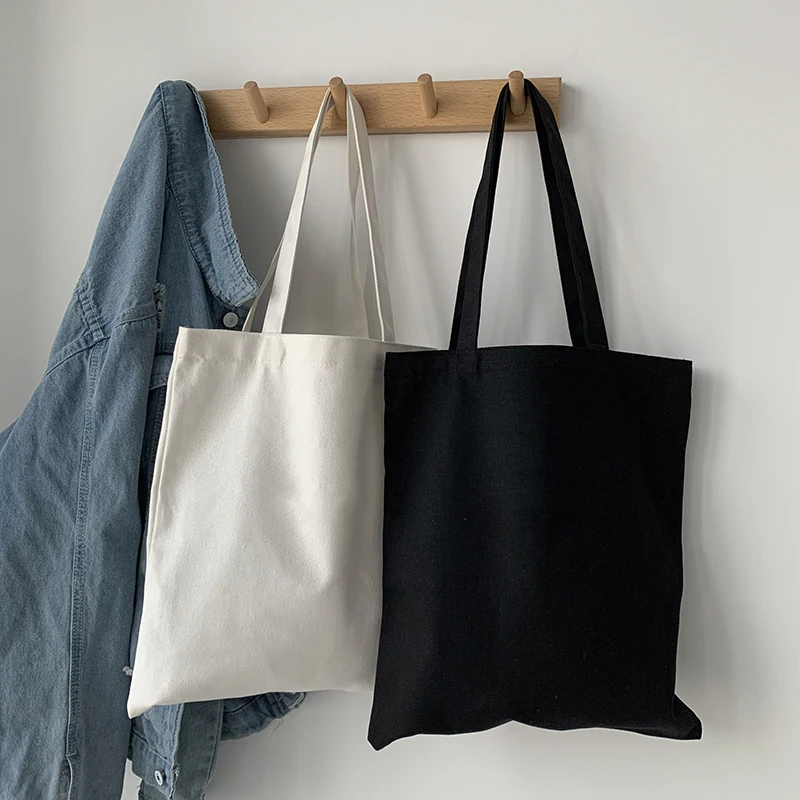 Fashion Harajuku Solid Color Canvas Shopper Bag Korean Women'S College Ulzzang ​Bag Black Large Capacity White Diy ​Shoulder Bag