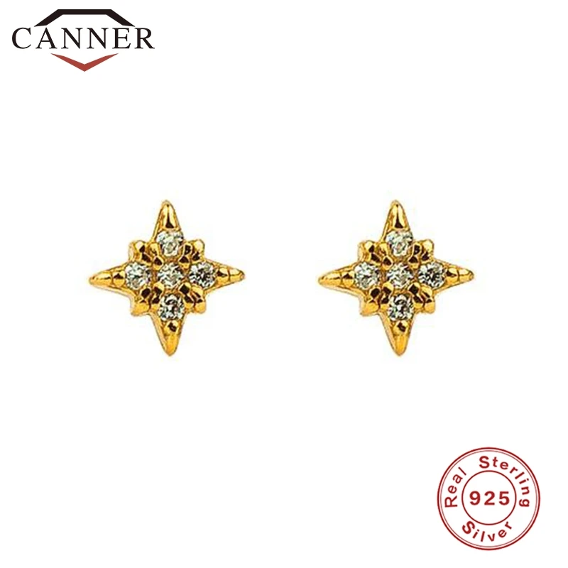 Anise star gold Минималистичные 925 пробы серебряные CZ Циркон серьги гвоздики для женщин простой геометрический крест золото; серебро; сережки Ювелирные изделия - Окраска металла: Anise star gold