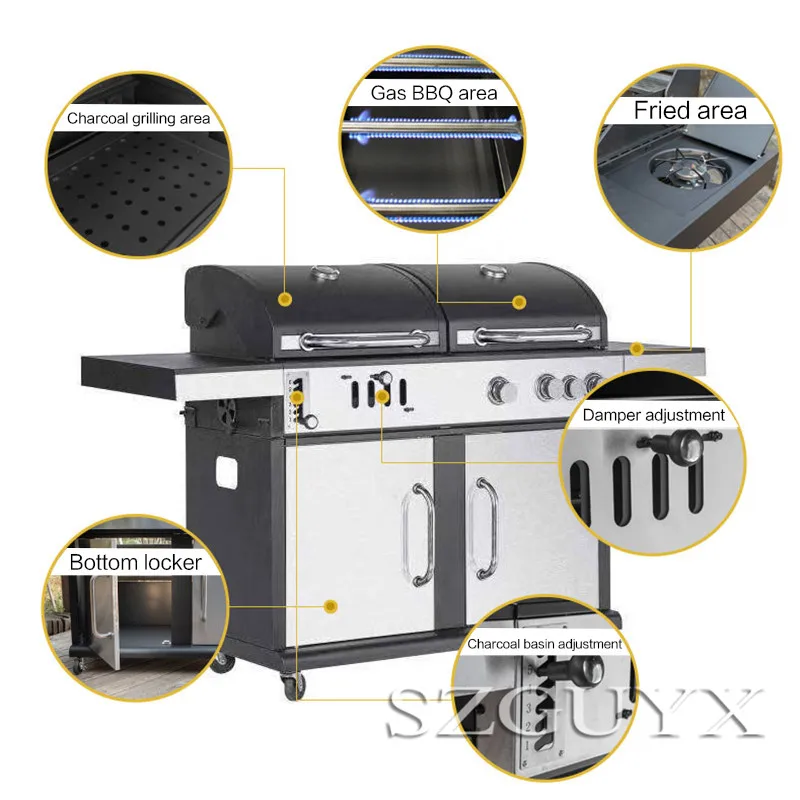 High capacity Household Grill Carbon and gas Dual use American courtyard grill stainless steel Barbecue
