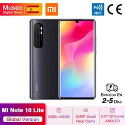 Глобальная версия мобильных телефонов Xiaomi Mi Note 10 Lite 8G 128G 64-мегапиксельная четырехъядерная камера 6,47 ''изогнутый AMOLED экран 5260mAh 30W быстрая зар...