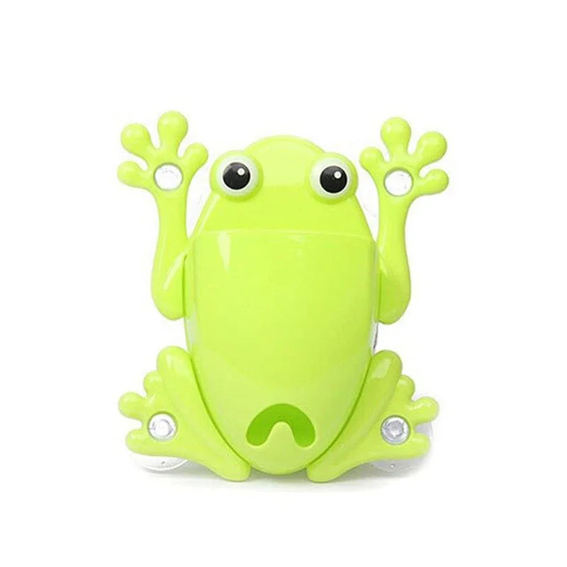 Зеленый Bathroom Accessories Powerful Suction Cup Free Punch Cartoon Frog Toothbrush Holder Wall Suction Hook ToothBrush Holder For Kids - Цвет: Зеленый