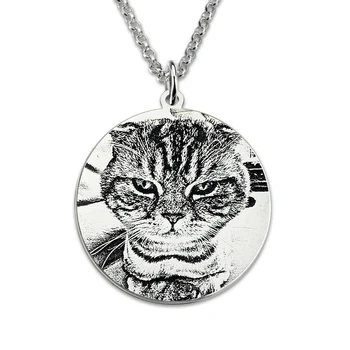 

AILIN Pet Photo Engraved Necklace Custom Sterling Silver Made Picture Necklace Photo Engraved Jewelry
