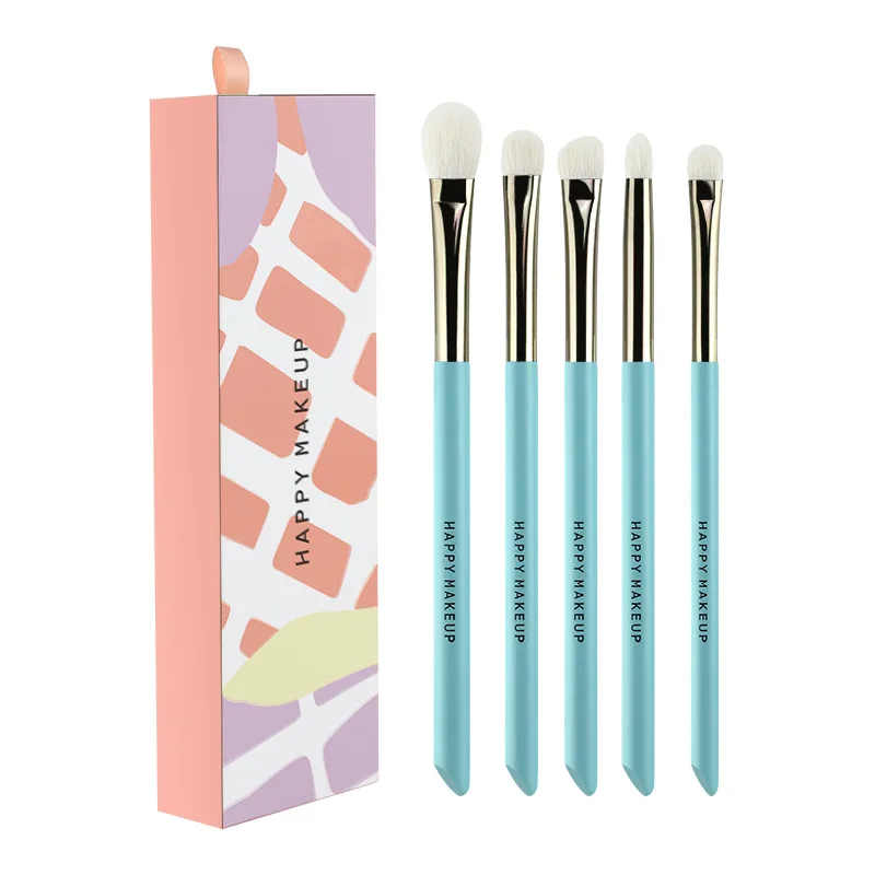 New 5Pcs eye shadow brushes set fine light peak wool eye makeup brushes smudge brushes animal hair makeup brush gift box