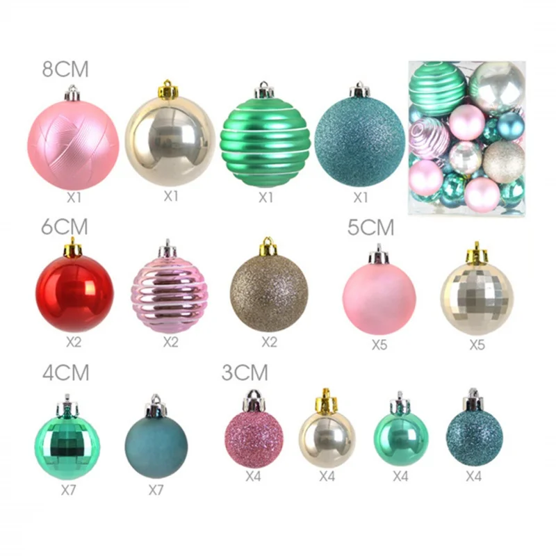 50Pcs Round Ball Christmas Hanging Decoration Plastic Ball Xmas Tree Festival Party Decoration Supplies
