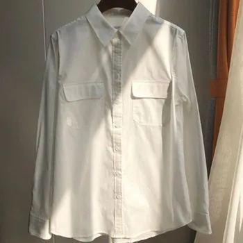 

Cotton New Double Pocket Women Shirt Long Sleeve Office Wear Blouse Top White/Blue/Yellow
