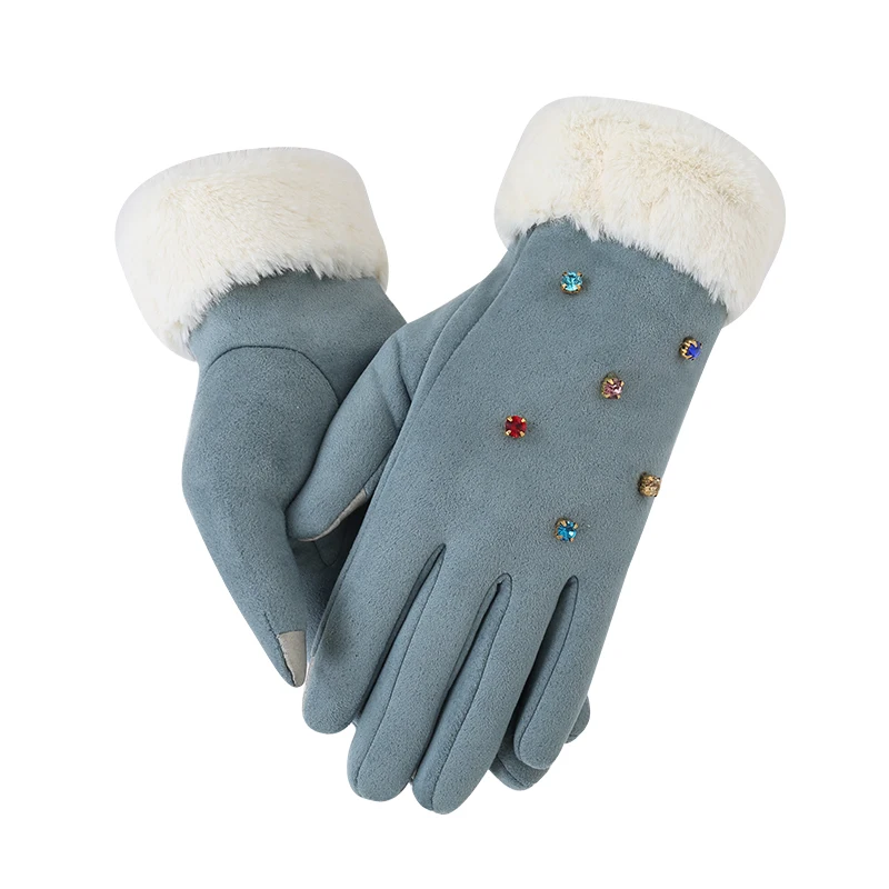 Модные женские перчатки, осенне-зимние теплые варежки со стразами, женские перчатки для улицы, женские перчатки для экрана, Luvas