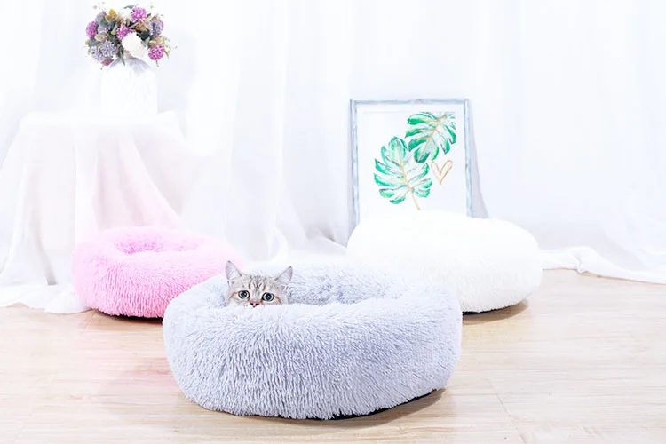 Теплая Флисовая кровать для кошек и собак, круглая подушка для шезлонга для маленьких средних и больших собак, зимняя Конура для щенка, коврик для домашних животных