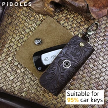 2021 Handmade Genuine Leather Key Wallet Keyring Pouch Householder Small Keychain Purse Car Key Case Bag For Women