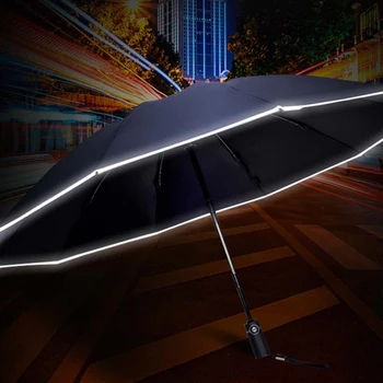 

Automatic Umbrella With Reflective Stripe Reverse Led Light Umbrella Three Folding Inverted 10 Ribs Windproof Umbrellas Travel