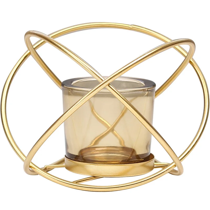 Gold Round Metal Candlestick Tabletop Candle Holder Geometric Tealight Wedding Home Decor Ornaments