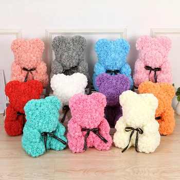 

25cm Foam Rose Bear Multicolor Rose Girlfriend Valentines Day Teddy Bear Gift Birthday Party Decoration Artificial Flowers