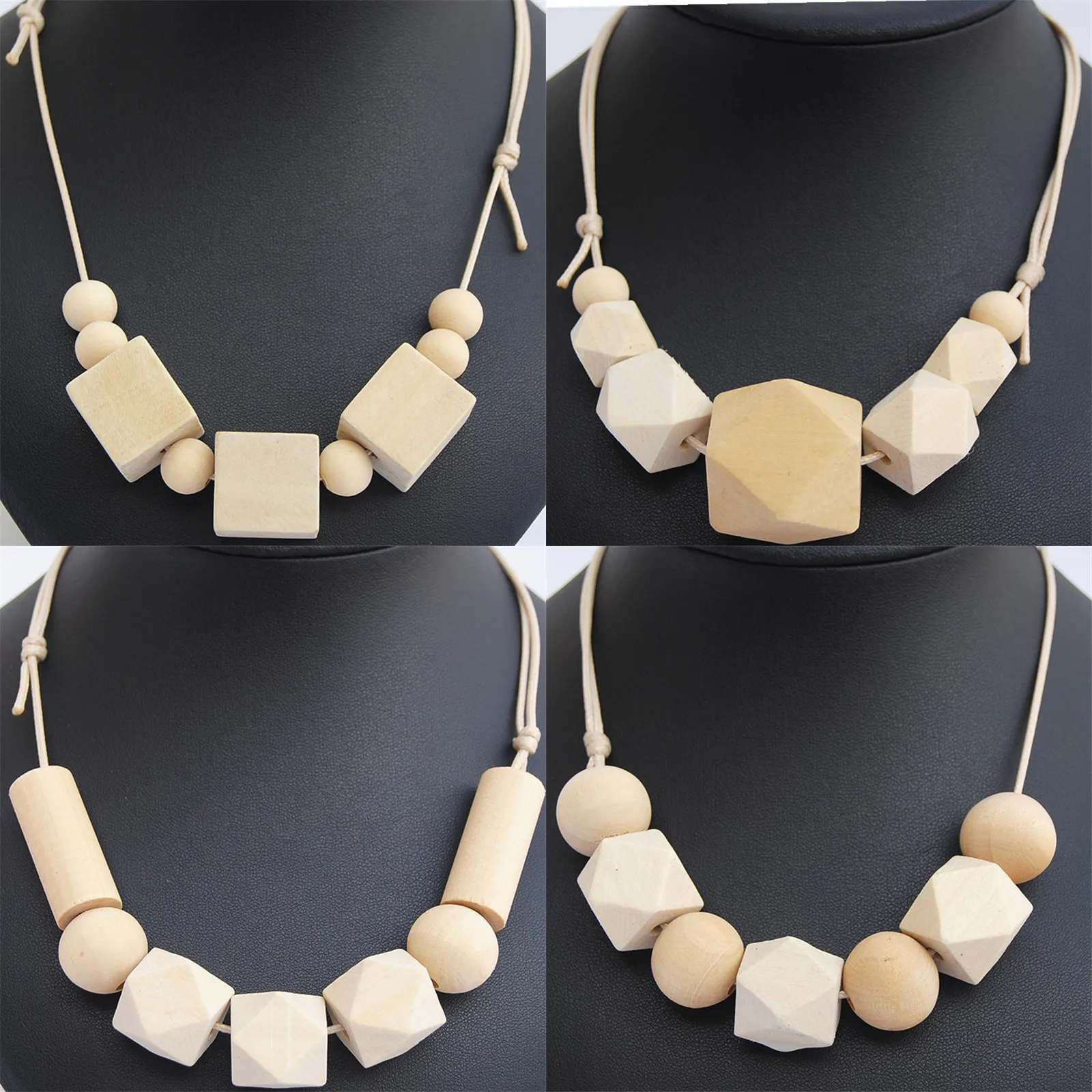 1pc Wax String Unfinished Natural Wooden 14 Hedron Round Wood Necklace