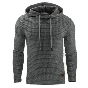 

Men Casual Solid Color Long Sleeve Jacquard Drawstring Loose Plus Size Hoodie