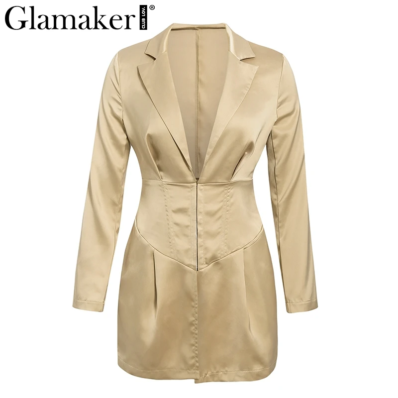 Хаки Glamaker, v-образный вырез, хаки, сексуальный Блейзер, платье для женщин, Осень-зима, облегающее, элегантное, тонкое пальто, верхняя одежда, женские, вечерние, Клубные, ночные, блейзер - Цвет: Хаки