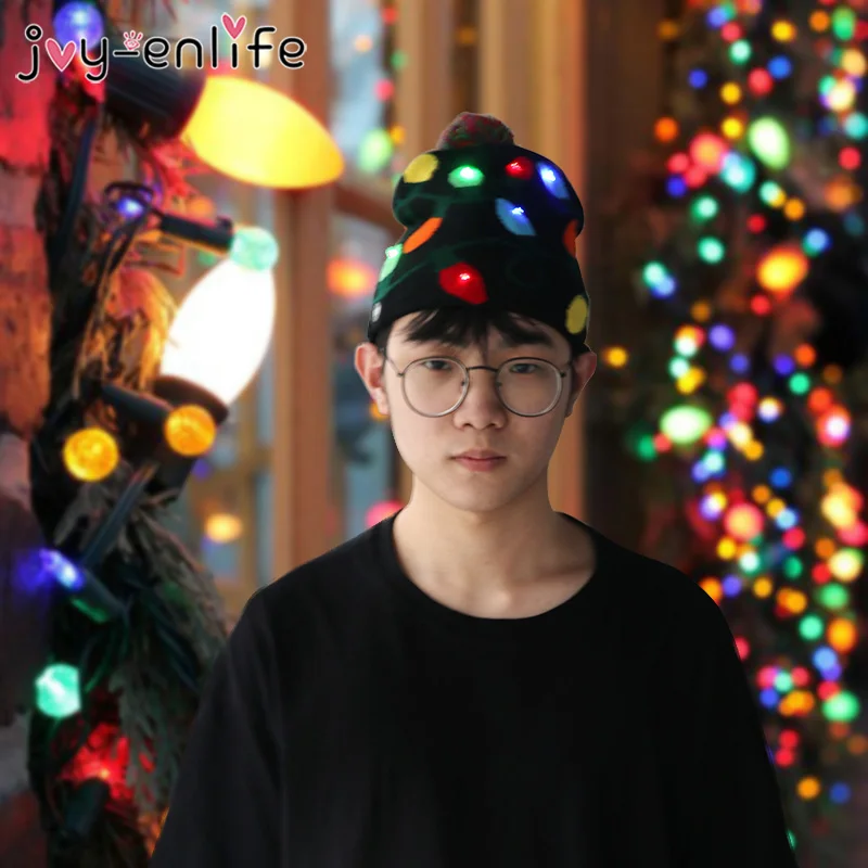 

2020 Christmas Sweater LED Knitted Hat Kids Adults Warm Hat New Year Christmas Decor Party Tree Snowflake Hat Led Light-up Caps