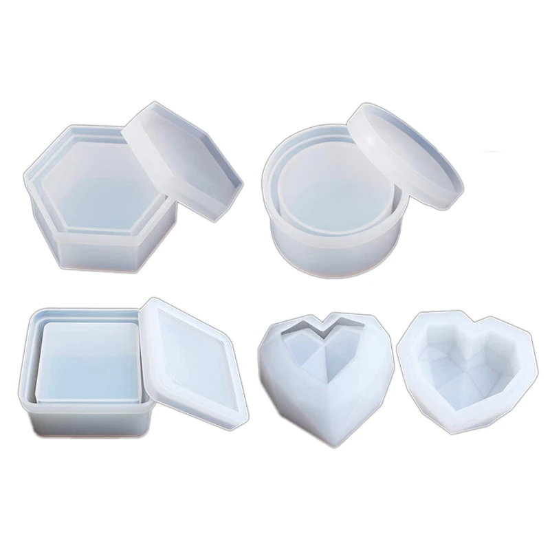 

4Pcs Box Resin Molds Jewelry Box Molds with Hexagon Epoxy Molds, Heart Molds, Square Silicone Molds for Making Box