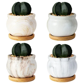 

8Pcs Marble Ceramic Flower Pot Mini Succulent Plant Flower Pot Straight Round Potting Pot Household Flower Container without Pla