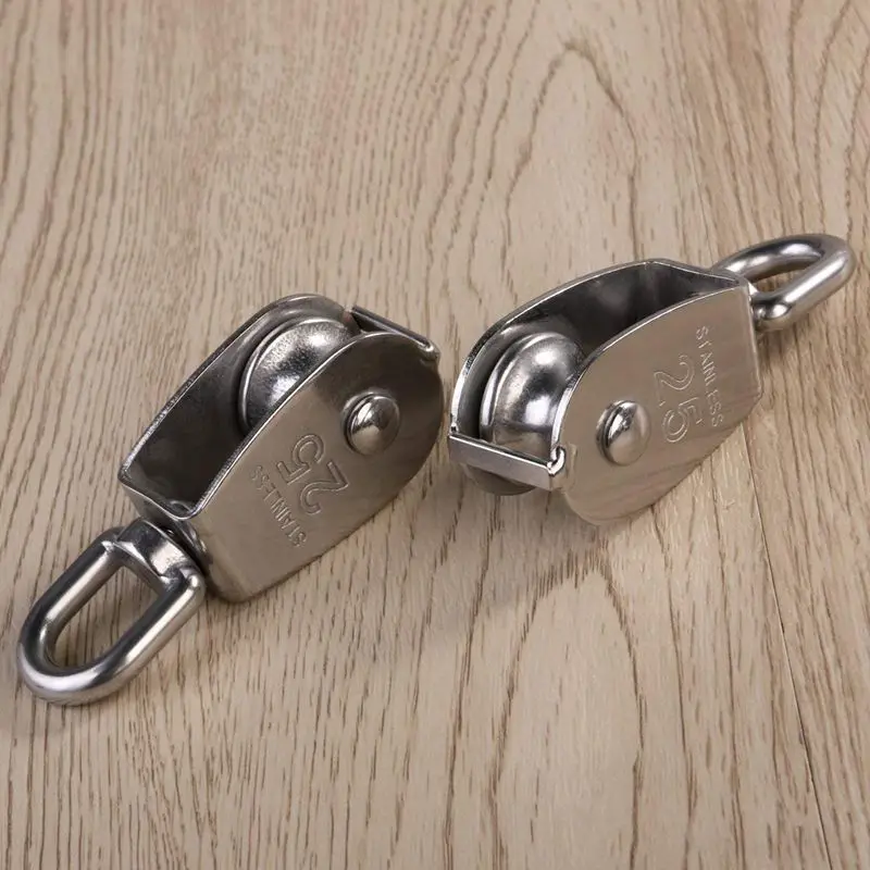 2Pcs 25MM Single Pulley Block in 304 Stainless Steel M25 Pulley Roller Loading 400kg- Silver