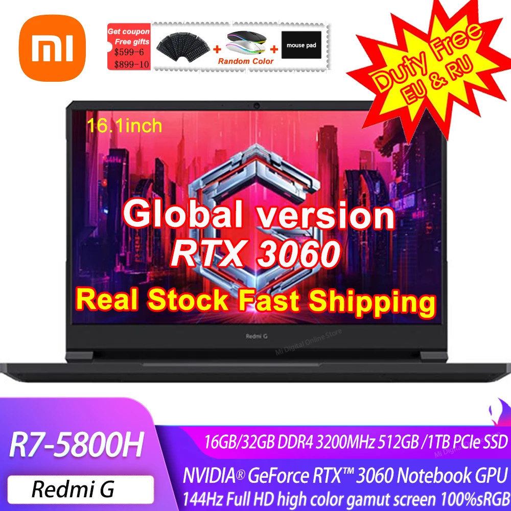 Xiaomi-ordenador portátil Redmi G para videojuegos, Notebook con pantalla  de 5800 pulgadas, 16GB RAM, 144 GB/1TB SSD, AMD R7 16,1 H RTX3060, 512Hz -  AliExpress