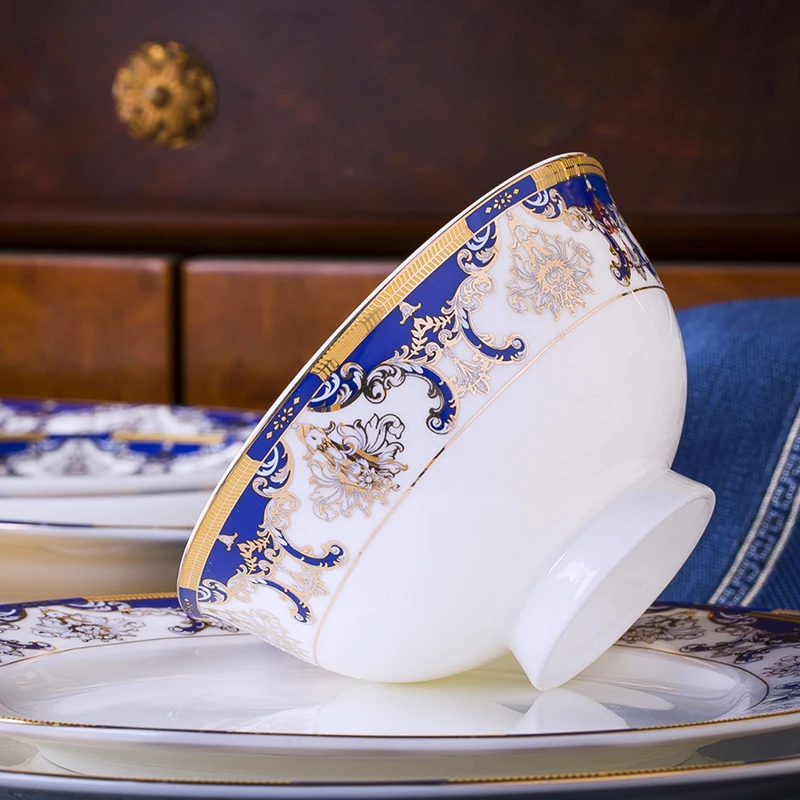 60 Heads Dish set home simple European jingdezhen ceramics Chinese bowl plate combination dishes and plates sets