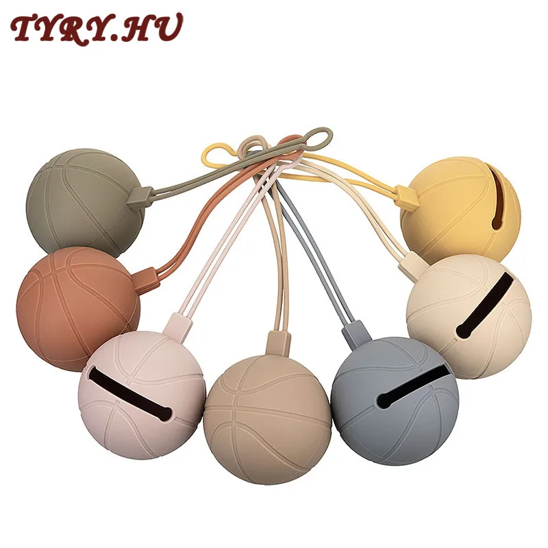 Baby Silicone Pacifier Holder Basketball Container Box Infant Portable Soother Chain Storage Box BPA Free