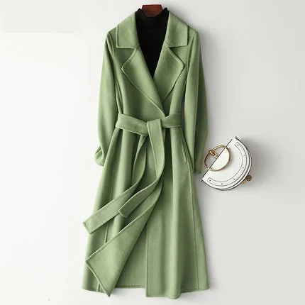 Осень зима новое шерстяное пальто женское пальто Корейская Мода Длинная шерстяная куртка с карманами свободное двухстороннее шерстяное пальто женская верхняя одежда - Цвет: Avocado