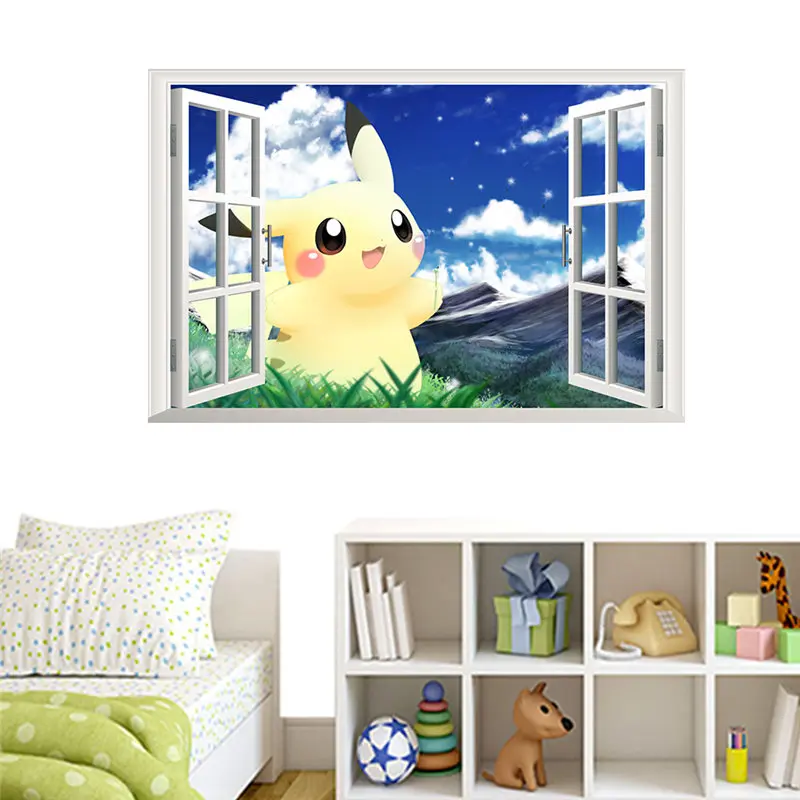 Pokemon Cartoon Animals Wall Stickers For Kindergarten Kids Room Bedroom Accessories Home Decor DIY 3Dview Wall Mural  Decals