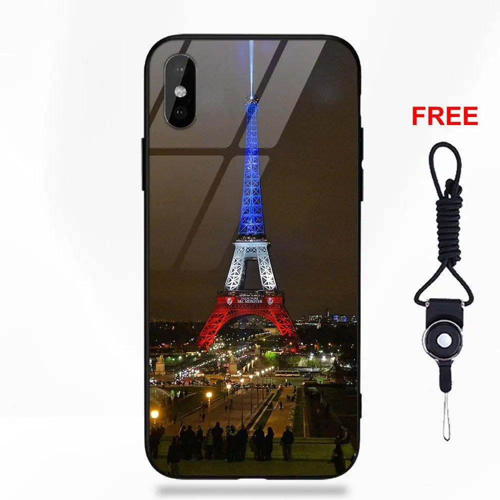 Для Apple iPhone 5 5C 5S SE 6 6S 7 8 Plus X XS Max XR Мягкий ТПУ чехол+ закаленное стекло Лидер продаж Эйфелева башня ночная сцена