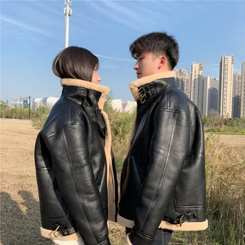 

Winter Jacket Men's Warm Thicken Fashion Solid Color Casual Leather Jacket Man Streetwear Wild Loose Cotton Coat Male Clothes