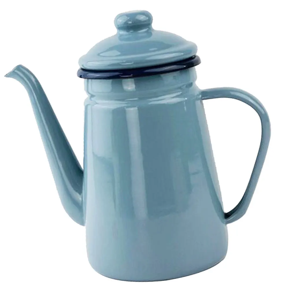 1000ml Enamel Teapot Vintage Loose Leaf Tea Coffee Tea Water Pot Kettle