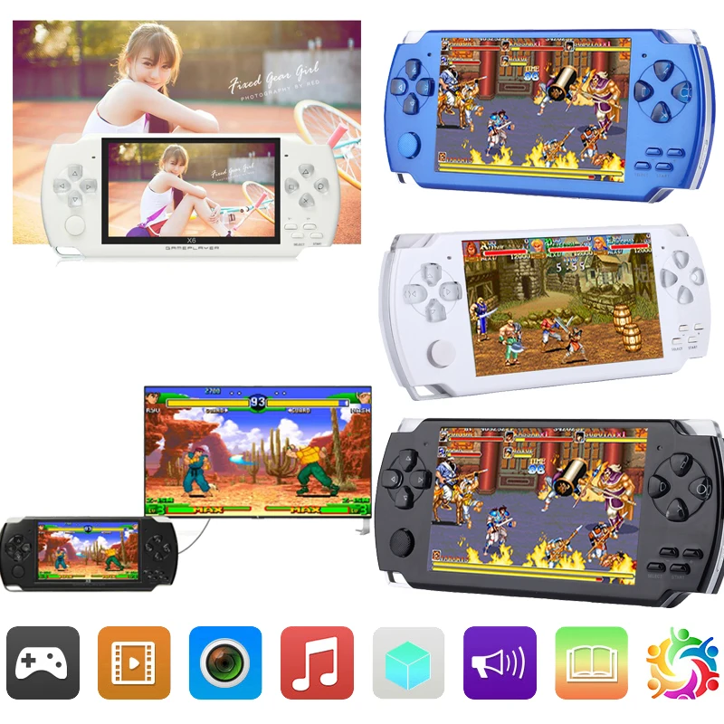Cena X6 przenośna konsola do gier 4.3 cal ekran mp4 odtwarzacz MP5 odtwarzacz gier 8GB wsparcie dla 8Bit 16bit 32bit gry kamera wideo e book
