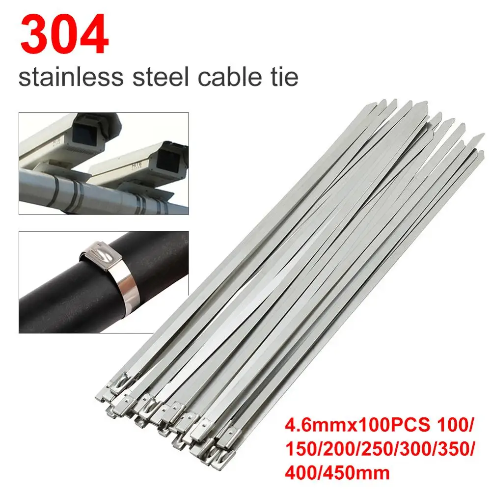 

4.6mmx100PCS 150/200/450mm Stainless Steel Cable Ties Locking Metal Zip-Exhaust Wrap Coated Multi-Purpose Locking Cable Ties
