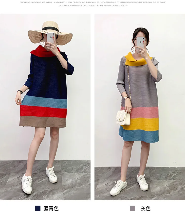 Горячая Miyake Мода складывающийся три четверти водолазка свободная Лоскутная длинная футболка