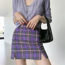 

Retro Lattice Side Split Mini Skirt Ladies Bottoms Street Korean Version Was Thin High Waist Casual A Line Ladies Leather Skirt