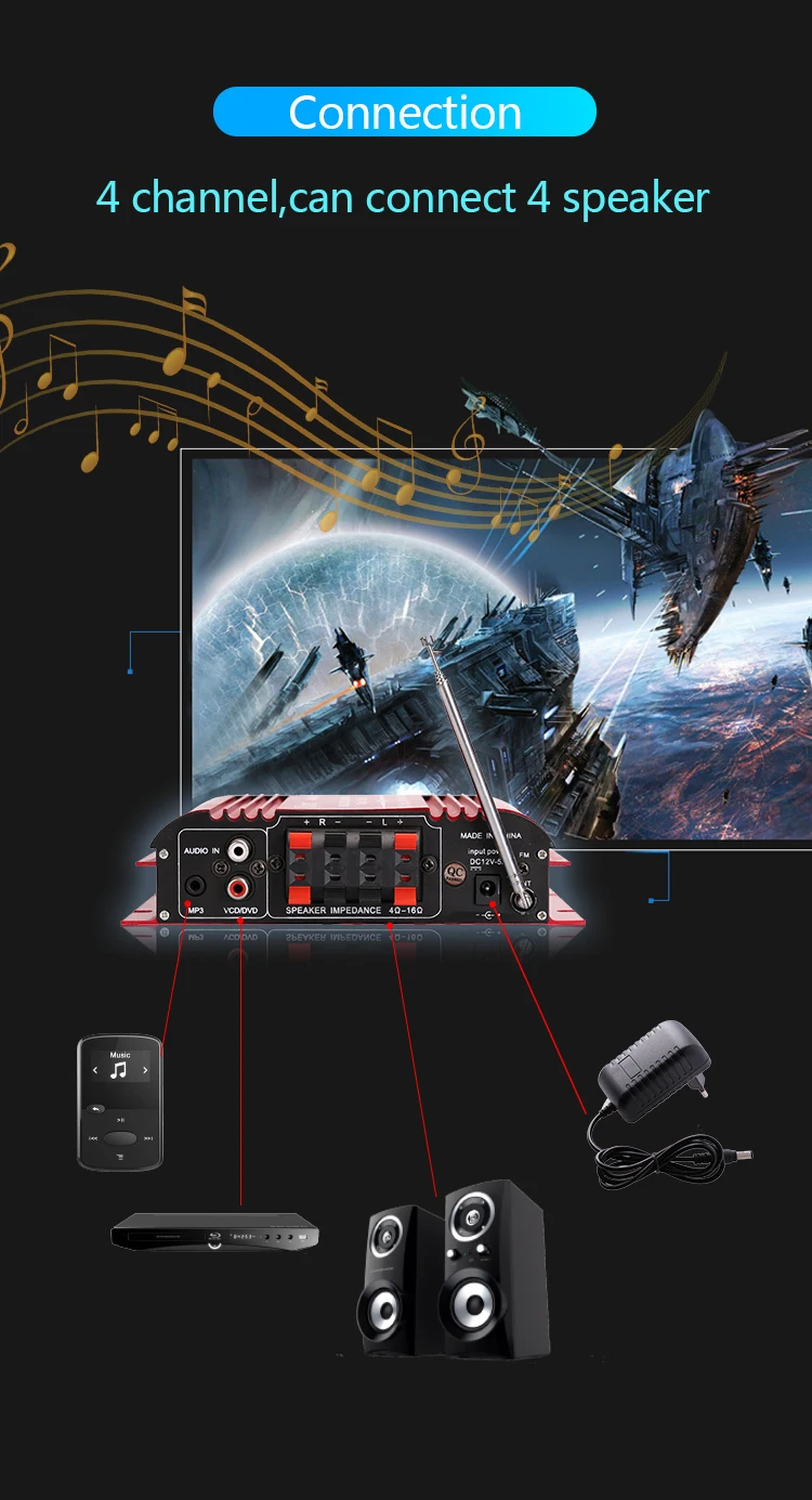 Kinter MA-500 звуковые усилители аудио 4 канала для динамиков Hifi стерео с SD USB Bluetooth FM радио управление громкостью басов