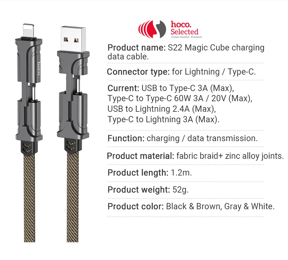 hoco зарядный дата кабель для lightning type-c usb 4в1 цинковые коннекторы 60W провод для айфона айпад самсунг сяоми ксяоми хуавей шнур зарядный зарядка шнурок адаптер переходник тип с юсби юсб тайп си зарядник айфон
