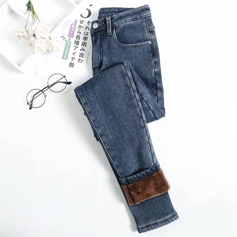 Новые осенние и зимние плюс бархатные толстые джинсы женские эластичные с высокой талией тонкие узкие брюки мягкие повседневные джинсовые брюки до щиколотки