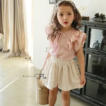

New Baby Girls Boy T-shirts Flying Sleeves Cotton Tops 2-11Y Girls Outfits Kid Clothes Fashion Summer Lace Ruffle Tees CL362