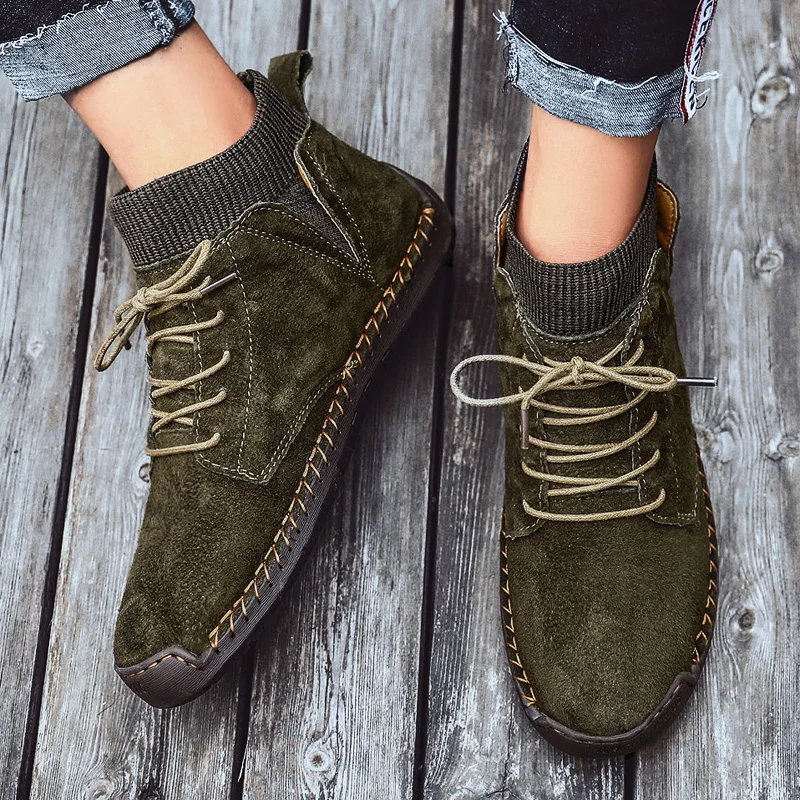 Mens Snow Boots Leather Suede Winter Men Boots Plush Warm Mens Ankle Boots Outdoor Designer Sneakers Zapatos Hombre Plus Size