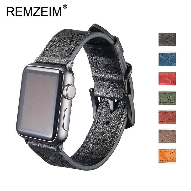 Ремешок REMZEIM из натуральной кожи для Apple Watch Band 44 мм 40 Series 5 4 3 2 1 браслет часов 42 м 38 |