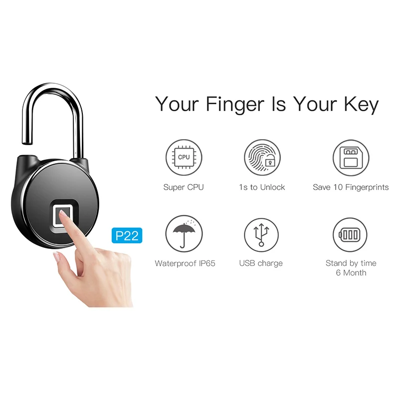 

BT Wifi Fingerprint Smart Lock Keyless Anti-Theft Padlock Phone APP Control OD889