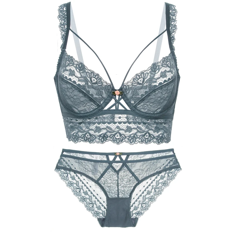 thumbnail image 1 of CINOON-Conjunto de sujetador de vendaje para clásico superior, lencería de realce, ropa interior de encaje, bragas transparentes sexys para mujer, 1 of 5