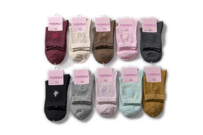 Pier Polo, новинка, женские хлопковые носки, 10 пар подарочных носков, однотонная вышивка, Осень-зима - Цвет: 001