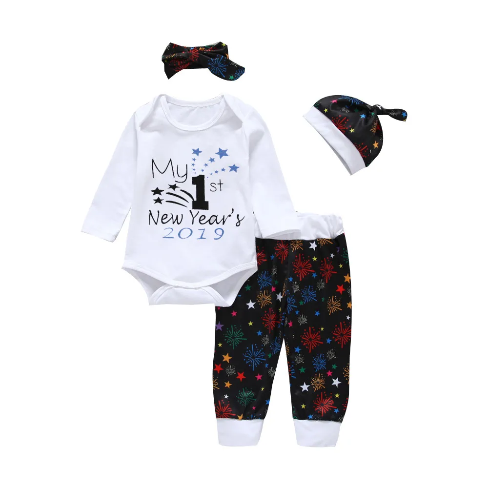 Детский комбинезон с надписью «My first new year s» для новорожденных девочек и мальчиков, топ+ штаны, одежда комплект одежды на год, vetement Babys fille