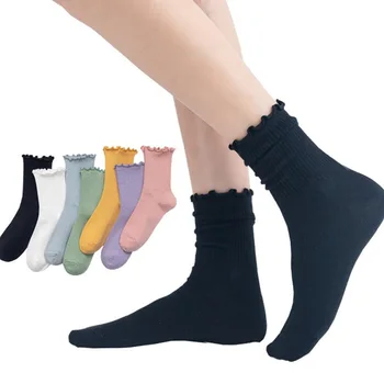 

Fashion Lace Ruffles Soft Cotton Women Socks Top Quality Solid Japanese JK Cute Socks Princess Girl Cozy Lovely Frilled Socks