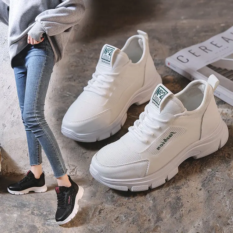 

2020 Spring Korean-style New Style Sports Footwear Deep Mouth Breathable Gauze Flat White Shoes
