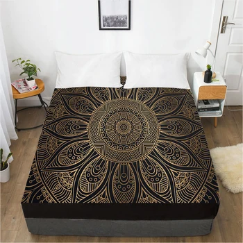 

Fitted Sheets Mattress Cover With Elastic Band Bed Sheet Linens Bedsheet 90x200 160x200 150x200 Size 3D Printed Black Golden