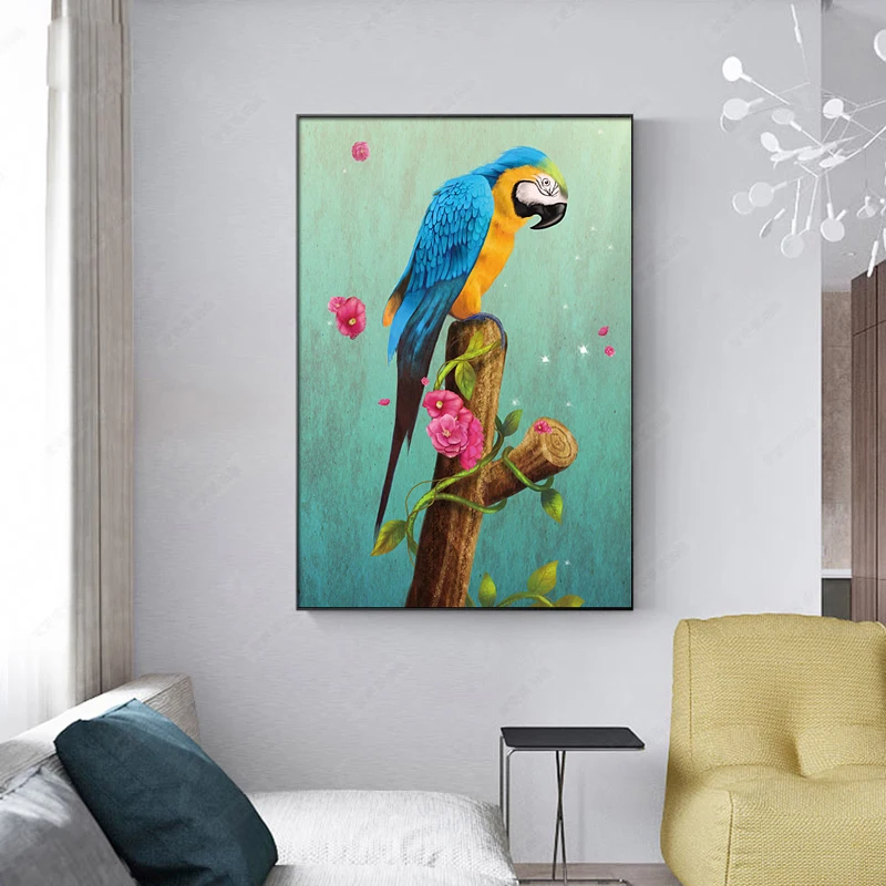 

Parrots On Tree Pop Art Canvas Paintings Modern Animals Canvas Prints On The Wall For Living Rom Modular Picture Unframed