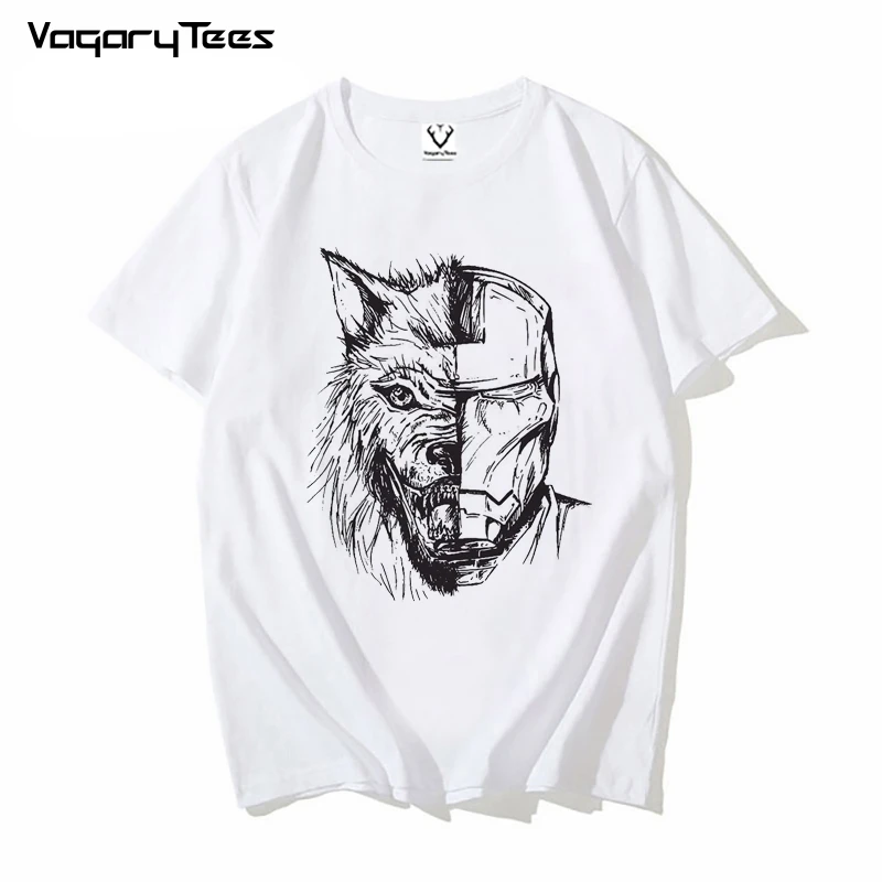 2021 Men's Fashion House Wolf Printed T-Shirt Short Sleeve Novelty O-neck Hand-drawn sketch Design Tops Cool Tee | Мужская одежда